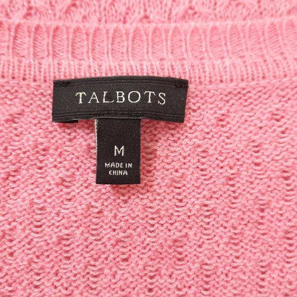 Talbots Pointelle Knit Sweater Sz Medium Pink Tunic Lightweight Soft Wool Blend - Picture 7 of 10